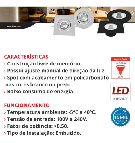 Kit 10 Spot Rendondo Smd Led 5w Direcionável Embutir Bivolt Cor Branco frio