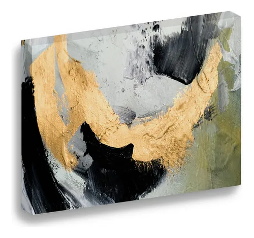 comprar Cuadro Decorativo Canvas 80x120 Arte Grunge Dorado Negro