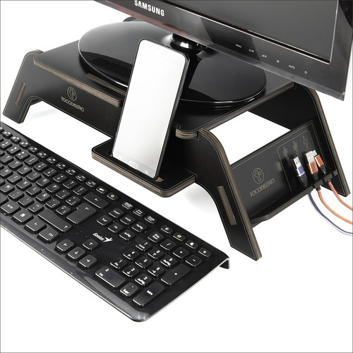 Imagen 3 de 9 de Stand Base Eleva Monitor Pc-notebook Con Porta Celular