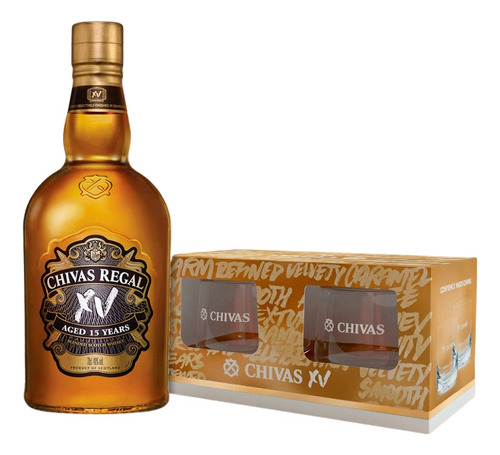 Whisky Chivas Xv 15 Años 700ml + 2 Vasos Chivas Regalo