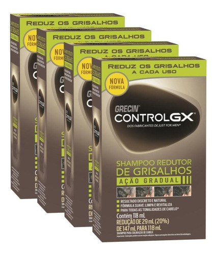 Kit 4 Shampoos Redutor De Grisalhos Grecin Control Gx 118 Ml