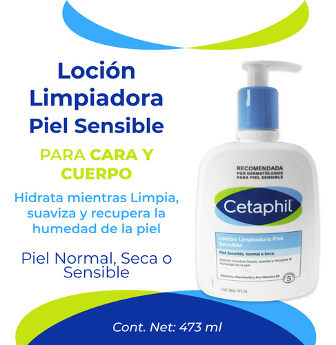 Loción Limpiadora Piel Sensible Cetaphil Dosificador 473ml