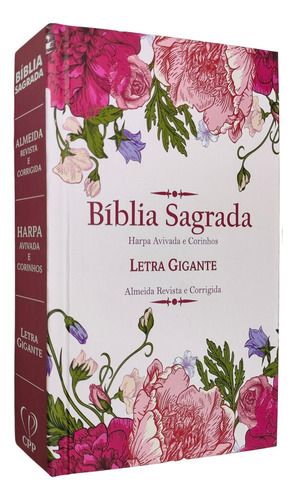 Bíblia Sagrada Rc Letra Gigante Com Harpa E Corinhos Capa Dura Floral Rosa Com Índice Lateral