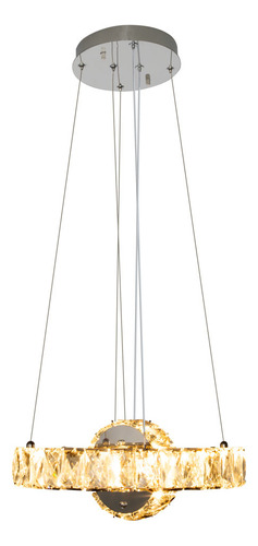 Lustre Duplo 2 Aros Cristal Legítimo Sala Jantar Pendente Led 24w Tokyo Redondo Aço Inox 130x30cm