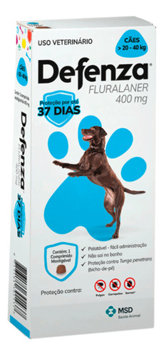 Defenza Antipulgas E Carrapatos Msd Cães 20 A 40 Kg Cor Azul