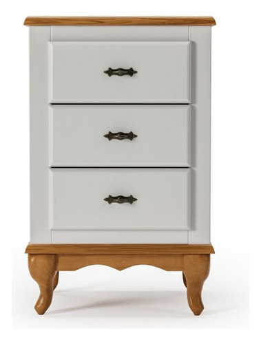 Mesa De Cabeceira 3 Gavetas Mdf Pés Madeira Luiz Xv Clássica Acabamento Laca Cor Off White