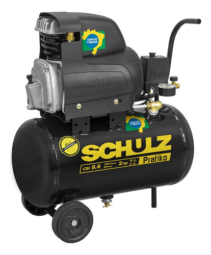 Compressor De Ar 8,6 Pés 25l 2 Hp 120lbs  Pratiko Csi Schulz