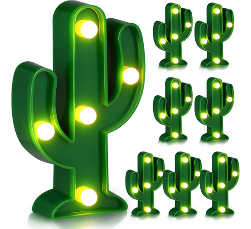 Lámpara De Mesa De Noche Con Cactus Led, Juego De 8 Piezas,
