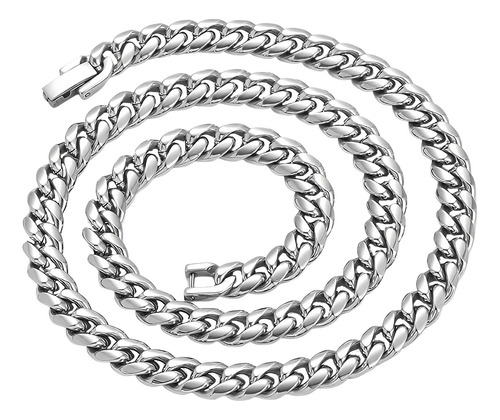 Collar Unisex Miami Cubano Cadena Pulido Acero Inox Plateado 6mm-45cm