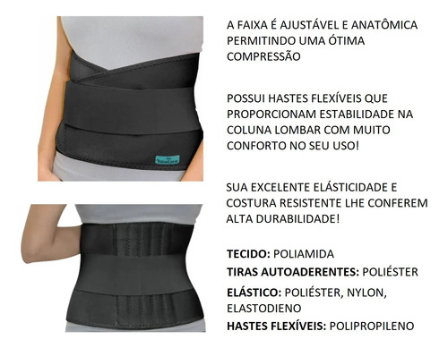 Cinta Abdominal Lombar Com Hastes Flexíveis P/m Unissex