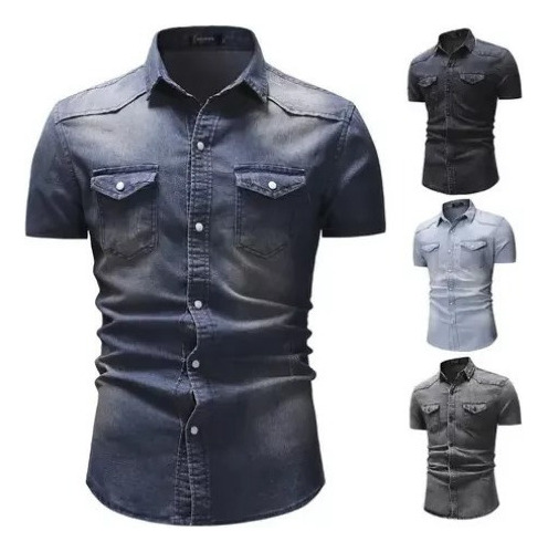 Ropa De Mezclilla Casual Para Hombre Camisa De Manga Corta D