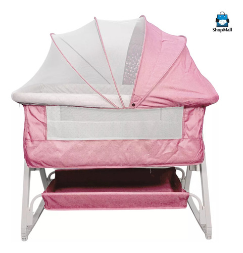 Cuna Corral Colecho Para Bebés Antirreflujo Mecedora Color Rosa Diseño De La Tela Lisa