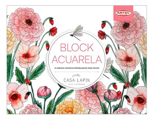 Block Acuarela | 32x 25 Cm | 12 Diseños Predibujados | Artel