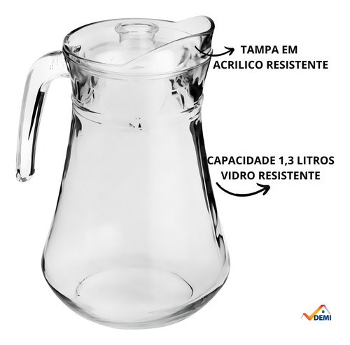 Jarra De Vidro Com Tampa 1.6 Litros Para Suco Agua