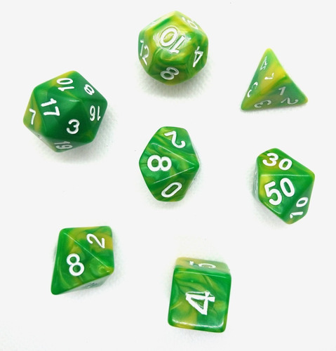 Set 7 Dados Rol - Nature Verde Y Amarillo Muy Lejano