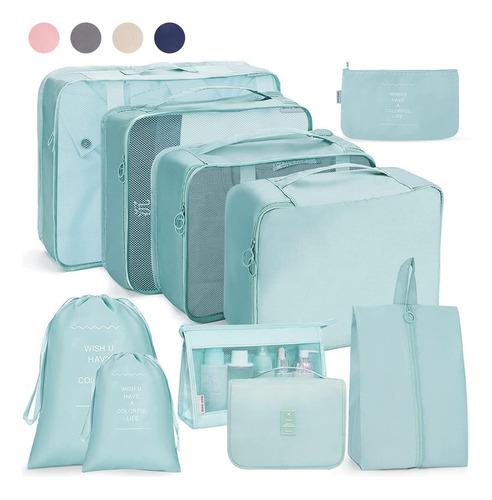 Set 10 Bolsas Organizadores De Equipaje Viaje Impermeable Color Celeste