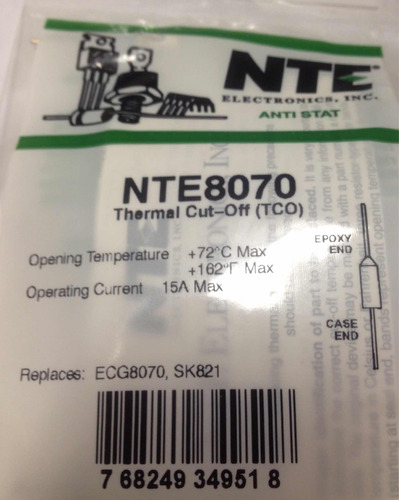 Fusible Termico Nte 8070 70 C Thermal Cut Off 162 F 15 Amp