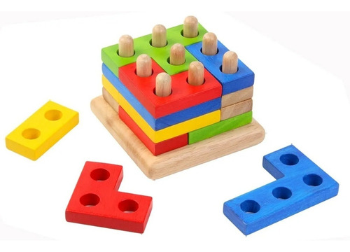 Imagen 3 de 6 de Juego Torre Geometrica Madera Didáctica Ingenio Romopecabeza