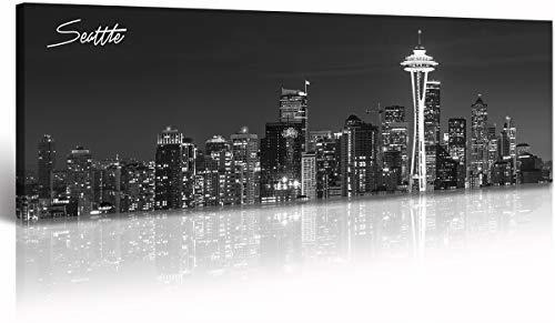 Cuadro Panorámico Moderno Seattle En Blanco Y Negro.