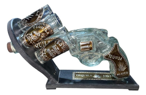 Pistola Licorera 400ml Con 5 Tequileros 60ml Con Base De Mad Agua