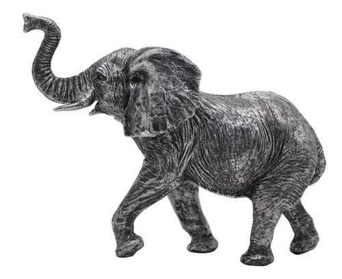 Elefante De La Suerte Feng Shui Resina Cerámica 18 Cm Color Plateado