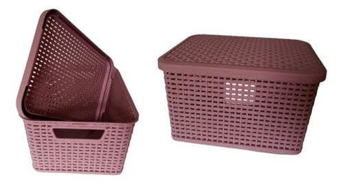 Cesta Canasta Caja Organizador Y Tapa Tipo Rattan Multiusos