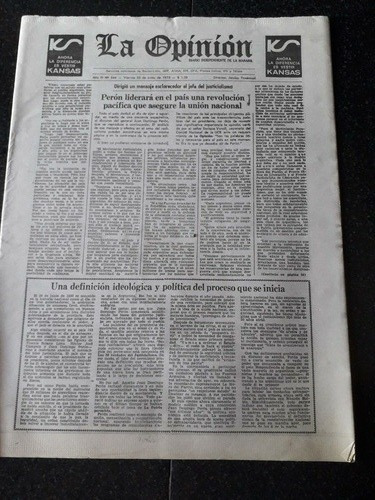 Diario La Opinión 22 6 1973 Perón Unión Nacional 
