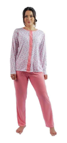 Pijama Feminino Inverno Aberto Com Botões 2021 Malha 50 A 54
