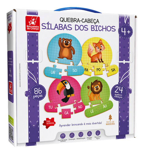 Quebra-cabeça Sílabas Dos Bichos Madeira 2297 Brincadeira