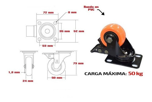 Rodachines De 2 Giratorio Con Freno 80k X 4 Unidades