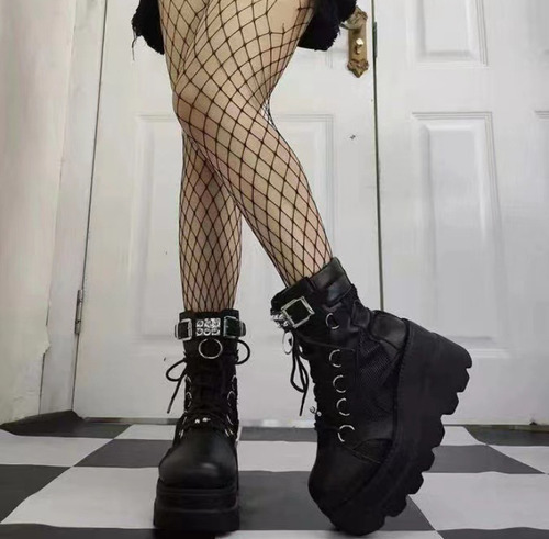 Estilo Gótico, Botas De Dama De Alto Tacón Gruesas
