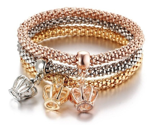 3 Pulseras Corona Reina Cristal Para Mujer Dama Regalo