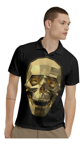 Playera Polo Caballero Full Calavera Skull Dorada 014 