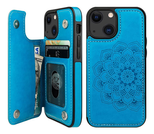 Funda Para iPhone 13 Mini, Azul/con Mandala/tarjetero