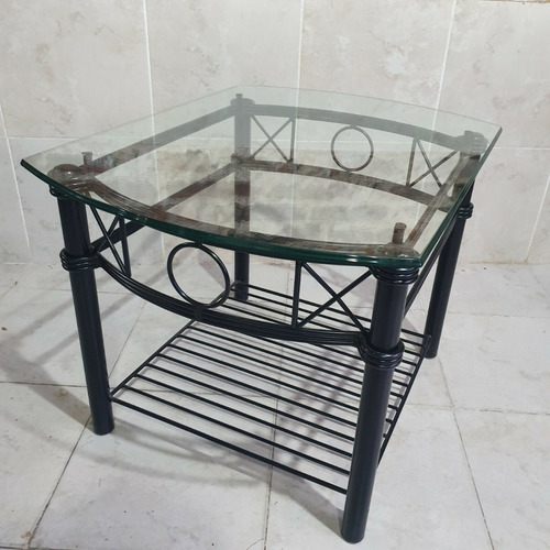 Imagen 2 de 6 de Mesa Ratona De Hierro Cristal 10mm 75x58x45cm Forjado Romano