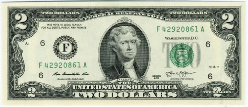 Billete De $2 Usd, Serie 2013, Retrato De Thomas Jefferson.