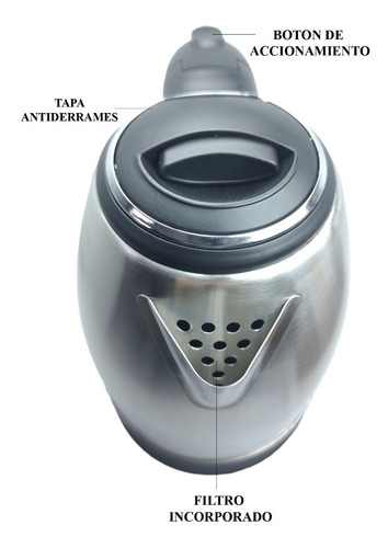 Imagen 5 de 10 de Pava Jarra Electrica Acero Inoxidable Corte Mate Cafe Te