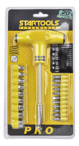 Jogo Chave T Com Soquete Bits Fenda Torx Philips 20 Peças