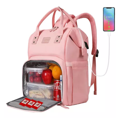 Mochila de almuerzo para mujeres, mochilas térmicas aisladas con puerto  USB, 15.6 pulgadas, bolsa para universidad, escuela, portátil, bolsa de  libros