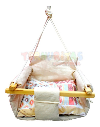 Hamaca Colgante Para Bebe Columpio Tipi Tela Y Madera 