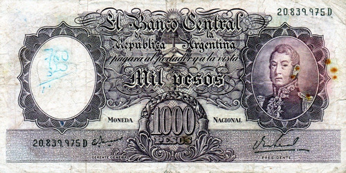 Billete De 1000 Pesos Moneda Nacional, Bottero 2166, Mira!!!