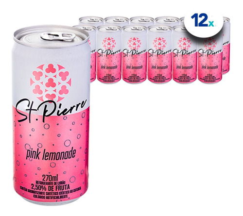 12x Agua Tônica St Pierre Pink Lemonade Lata 270ml