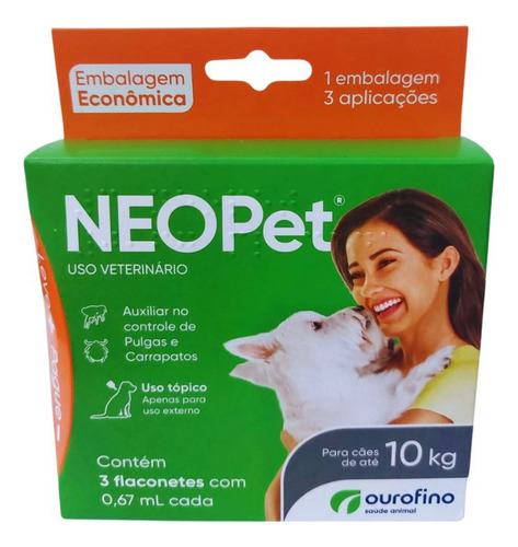 Neopet Antipulgas Carrapatos Cães 10kg 3 Flaconetes Ourofino Cor Verde