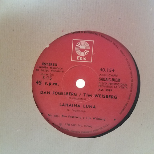 Fogelberg Weisberg  El Poder Del Oro Vinilo Simple Promo Mb+