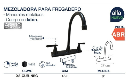 Imagen 3 de 5 de 2 Llaves Fregadero Cocina Y Lavabo Baño Negro Mate Cisne