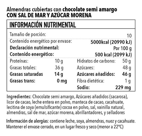 Almendra Chocolate Semiamargo Con Sal De Mar Y Azucar Morena