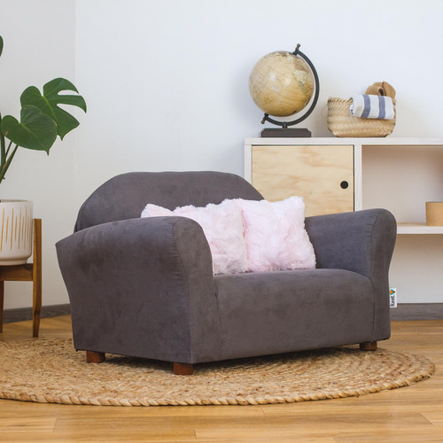 Keet Sofá Infantil De Peluche Con Almohadas Decorativas Carbón, Rosa