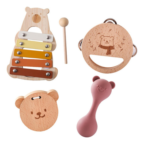5 Piezas Juguetes De Madera Para Conjunto De Maracas Rosas