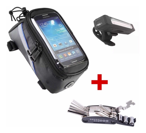 Kit Accesorios Ciclismo Portacelular Luz Policia Multiherram