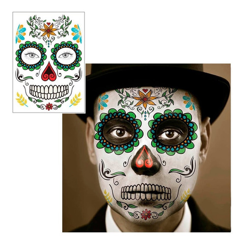 Tatuaje Temporal  Hombre Sugar Skull   Calavera Coco